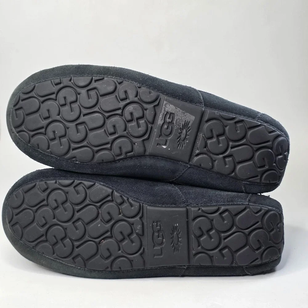 UGG Ascot Men's Slippers Size 12 UK11 Black Suede Shearling Lined Moccasin Shoes